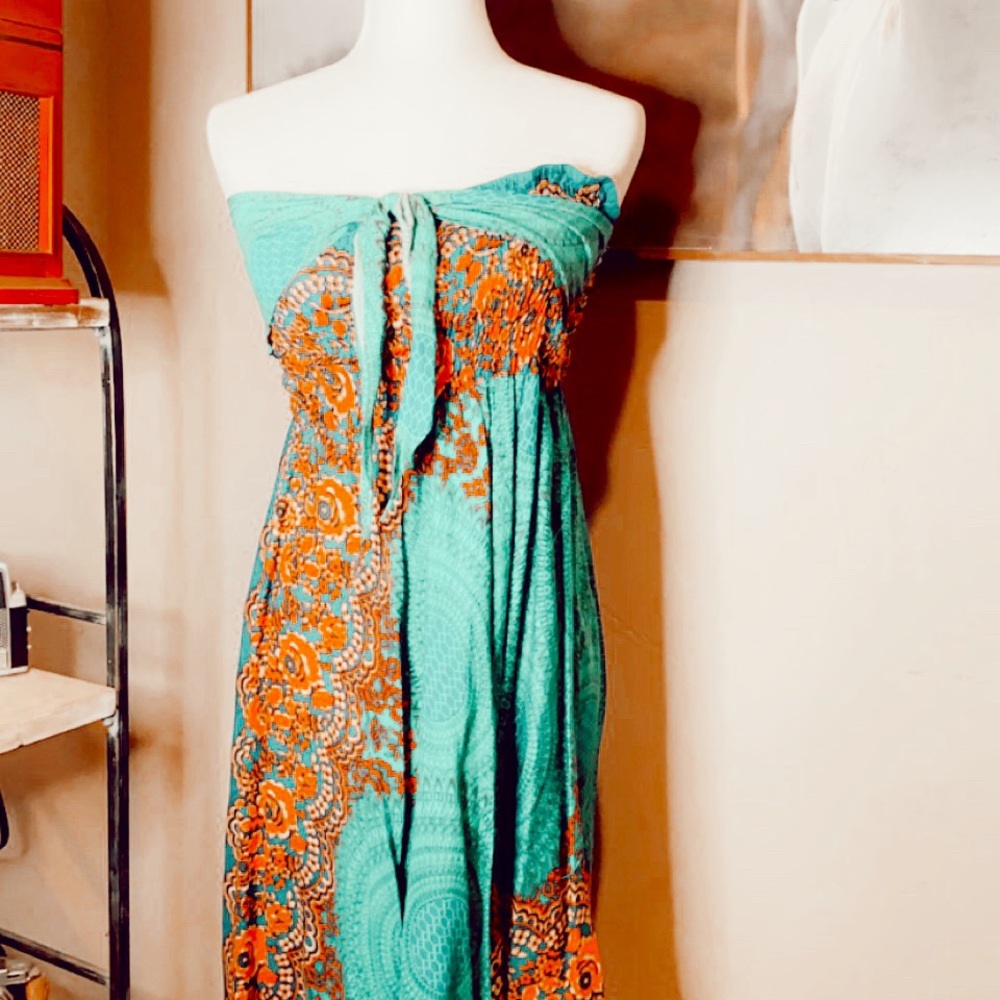 vasa true || green strapless boho dress